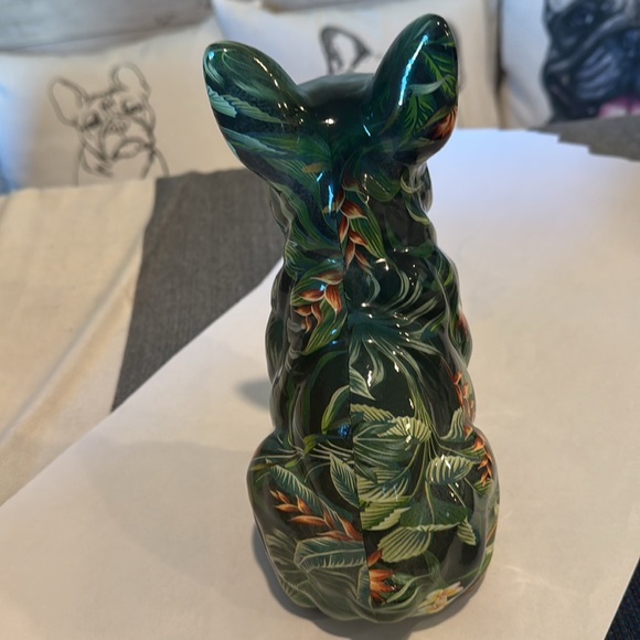French Bulldog Statue - Dark Green Floral Pattern NIB - Picture 4 of 4